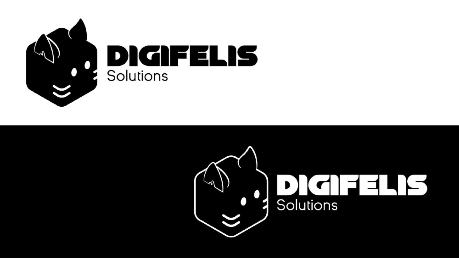 Digifelis monochrome lockup banner on white and black
