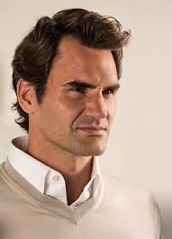 Roger Federer portrait in a cream sweater
